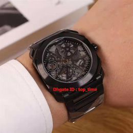 4 style4 High Quality Watch 40mm Octo Finissimo Skeleton Automatic Mens Watch 103010 Skeleton Dial Black PVD Steel Bracelet Gents 221l