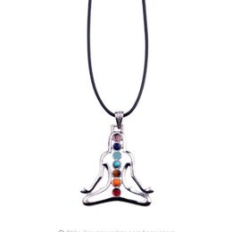 7 Chakra Reiki Stones Healing Crystal Necklaces & Pendants Health Amulet 3D Symbols Stone Charms Pendant Yoga Necklace collier200J