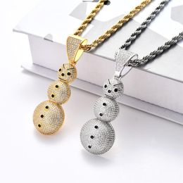 New 18K Gold Plated Ice Out Full CZ Cubic Zirconia Christmas Snowman Pendant Necklace Chain Hip Hop Jewellery Gifts for Men an256P