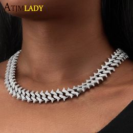 Chokers high quality Hip Hop micro pave 5A cubic zirconia cz Rivets spiked cuban link chain Iced Out bling cz Necklaces for women girls 230923
