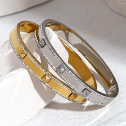 Bangle DODOHAO Trendy Metal Texture Gold Silver Colour Rhinestone Rivet Stainless Steel Bangles Bracelets For Women Wrist Jewellery