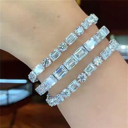 Luxury 925 Sterling Silver Bridal Jewelry Round Rectangle Diamond Bracelet Bangle for Women Wedding Gift Jewelry Whole on Hand294v