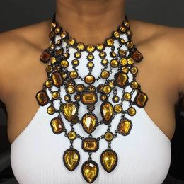 Chokers Luxury Multilayer Austrian Crystal Large Collar Choker Necklace Women Jewellery Boho Indian Maxi Statement Big Bib Necklaces 230923