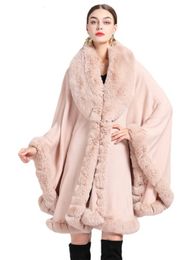 Women's Cape Elegant Imitation Rabbit Fur Cape Women Winter Clothing Thick Warm Poncho Female Fashion Cardigan Shawl Cloak Loose Long Coats 230923