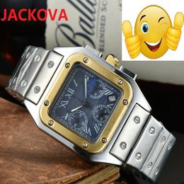 All Dials Work Classic Retro Square Men Quartz Moon Watches 42mm Ceramic Bezel full Stainless Steel Sapphire Glass solid Clasp Pre275F