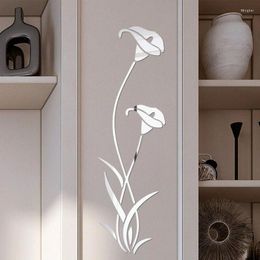 Wall Stickers 3D Flower Mirror Art Removable Sticker Acrylic Mural Decal Self-Adhesive Home Bedoom Background Decoration Tile