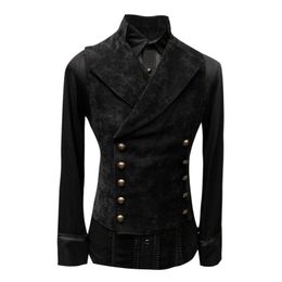 Men's Vests Mens Double Breasted Velvet Vest Stand Collar Mediaeval Victorian Waistcoat Gothic Steampunk Jacket Stage Cosplay Prom Costume 230923