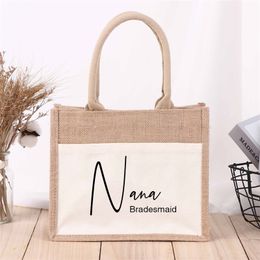 Shopping Bags Personalised Name Bridesmaid Tote Bag Gift For Custom Reusable Storage High Quality Jute 230923