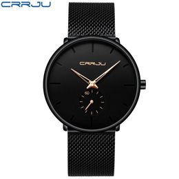 Crrju Top Brand Luxury Quartz Watch men Casual Black Japan quartz-watch stainless steel Face ultra thin clock male Relogio New nic272l