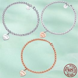 T Designer heart tag pendant bead chain bracelet Luxury Classic Necklace stud earrings ring sets 925 sterlling silver Jewelry rose251s