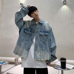 Men's Jackets Autumn Fur-edge Short Long-sleeved Tops Causal Loose High Street Retro Denim Jacket Men Overcoat Male Clothes