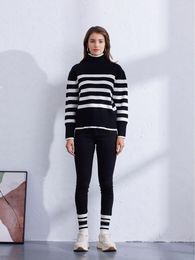 Women's Sweaters Autumn Striped Turtleneck Sweater Casual Versatile Contrast Colour Pullovers Warm Cosy High Street Fashion Female Tops