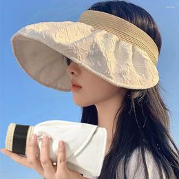 Wide Brim Hats Summer Empty Top Sun Hat Anti Uv Female Outdoor Visor Cap Casual Shade Straw Large Sunscreen Beach Sunhat Lady