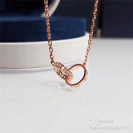 Fashion Necklace Designer Jewellery luxury party Sterling Silver double rings diamond pendant Rose Gold necklaces for women silver 9213G