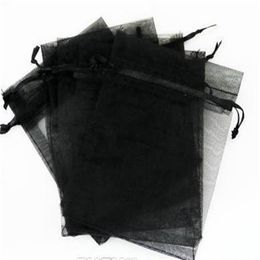 Sell 100pcs lot 7x9cm 9x12cm Black Organza Jewelry Gift Pouch drawstring Bags For Wedding favors beads jewelry264L