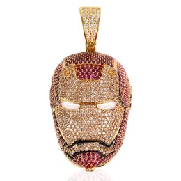 24K Gold Plated Iced Out Big Iron Men Necklace Pendant Micro Paved Cubic Zircon Charm Bling Bling Hip Hop Jewelry205w
