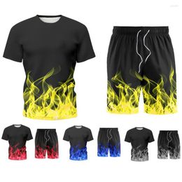 Men's Tracksuits Blue Flame 3d Printing Men Clothing 2023 Summer Fashion T-shirt With Shorts Suit Cosy O-neck Male Short Tracksuit Outfit