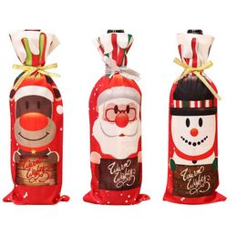 Merry Christmas Red Wine Bottle Cover Cloth Bags Decorations New Year Gift Beer Champagne Xmas Festival Party Table Dinner Decorations Santa Claus Snowman Elk Decor