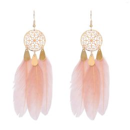 Dangle Earrings Bohemian Long Feather For Women Dream Catcher Metal Hollow Drip Tassel Charm Female Jewellery