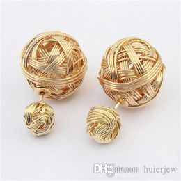 Ball Double Pearl Channel Earring Jewellery Fashion Metal Mesh ed Stud Earrings255A