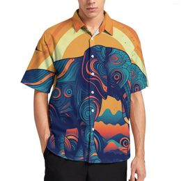 Men's Casual Shirts Elephant Loose Shirt Men Beach Graphic Abstraction Vibrant Hawaiian Short Sleeves Y2K Oversized Blouses