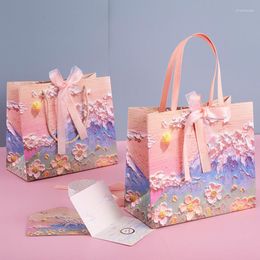 Gift Wrap Portable Thickened Paper Bag Bow Bandage 3D Oil Painting Bags Shopping Business Packaging Birthday Present