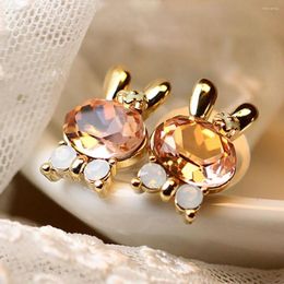 Stud Earrings China's Wind Fashionable Lovely Alloy Electroplating Little Trend Simple Lady Inlaid Gemstone