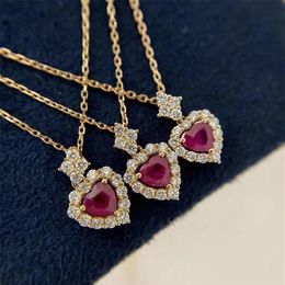 Ins Top Sell Sparkling Brand Luxury Jewellery 925 Sterling Silver&Gold Fill Heart Pendant Ruby CZ Diamond Gemstones Party Women Wedd310S