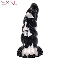 Anal Toys SXXY Curve for Men Women Liquid Silicone Fantasy Butt Plug Monster Beaded Realistic Dildo Sex Shop G Spot Masturbate 230923