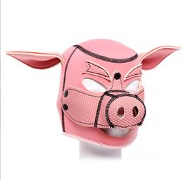 Party Masks Pink Pig Mask Sexy Cosplay Role Play Full Head Soft PU Leather Puppy Hood stage performance props 230923