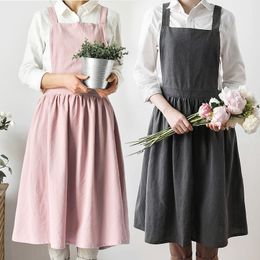 Aprons Nordic Simple Florist Apron Cotton Linen Gardening Coffee Shops Kitchen For Women Cooking Baking Restaurant Pinafore 230923