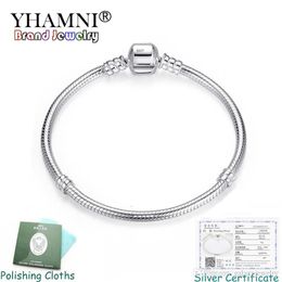 YHAMNI Fine 3mm Charm Chain Bracelet Charms 925 Silver Original Bracelet DIY Jewelry Valentine's Day Gift PB005237S