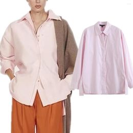 T-shirt da donna Elmsk Camicia di cotone a maniche lunghe semplice moda francese Rosa Elegante pendolarismo Top casual per le donne