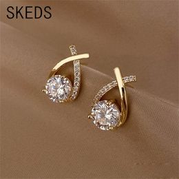 Stud SKEDS Fashion Cross Stud Earrings For Women Girls Korean Style Elegant Crystal Jewellery Ear Rings Fishtail Lady Earrings Gift 230923