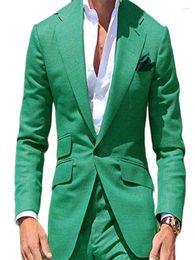 Men's Suits Green Male For Wedding Groom Tuxedos Men Prom Dinner Party Suit Sets Notched Lapel Blazer Trousers Outfit 2Pcs Jacket Pant