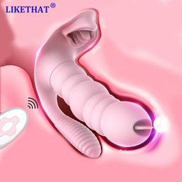 NXY Vibrators 3 in 1 Licking Sucking Vibrator Erotic 10 Mode Vibrating Anal Vagina Clitoris Stimulator Wearable Oral Tongue Sex Toys for Women 230809