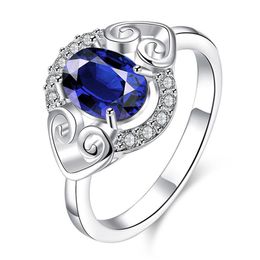 Women's love Full Diamond fashion Heart-shaped ring 925 silver Ring STPR007-B brand new blue gemstone sterling silver plated 248T