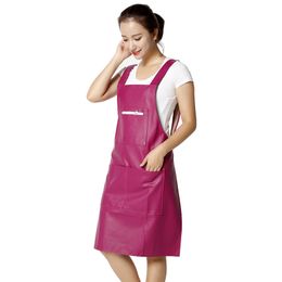 Aprons PU Apron Leather Vest Design Women Waterproof And Oilproof Kitchen Cooking Gown Adult Bib Waist 230923