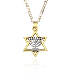 Religious Menorah And Star Of David Jewish Jewelry Magen Necklace Judaica Hebrew Israel Faith Lamp Hanukkah Pendant1267C