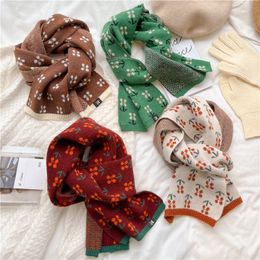 Scarves Fashion Floral Cashmere Scarf for Women Winter Warm Knitted Scarfs Skinny Neck Tie Bandana Korean Style Woolen Yarn Neckerchief 230923