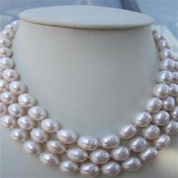 3 string 9-10mm natural south sea white baroque pearl necklace 18-20 14k c240K