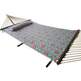 Hammocks 51324-TP Morrocan Quilted 2 Person Hammock Coral and Spa Blue Colour Product Assembled Size 145.65 Ft L X 55 Ft W 230923