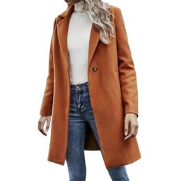 Women's Jacket's Wool Blends Long Autumn Winter Coat Vintage Solid Sleeve Trench Jacket Ladies Casual Fashion Overcoat Outwear Womens Jackets 230923