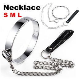 Bondage Traction Chain Metal Neck Collar BDSM Sexy Leash Ring Slave Toys Role Play Erotic Sex For Women Men 230923