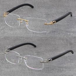 Whole Original Black Buffalo Horn Rimless Metal Frame Man Woman Optical White Genuine Natural Hor Eyeglasses 18K Gold Frame 82277y