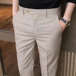 Men's Suits Korean Style Ankle-length Suit Pants Fashion Summer Slim Fit Business Casual Solid Black Khaki Luxury Trousers Man