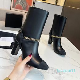 Luxury Designer Women ankle Boots Fashion Genuine Leather Boots Super High Heels Chain Ankle Boots Natural Cow Suede Shoes Waterproof Outside Female Booties 2023
