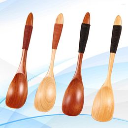 Spoons 4 Pcs Wooden Flatware Kids Tableware Utensils Eating Soup Honey Rice Serving Small