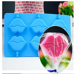 Lips lollipop Cake Mould Flexible Silicone Soap Mould For Handmade Soap Candle Candy bakeware baking moulds kitchen tools ice molds280x
