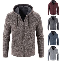 Men's Hoodies Sweatshirts Mens Winter Warm Cardigan Thick Jackets Fur Lined Hooded Hoodie Zip Up Coat Long Sleeve Jacket Solid Sweatshirt Windbreaker 230923